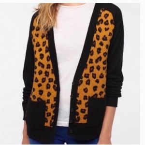 Urban outfitters leopard print cardigan sweater wool blend XS